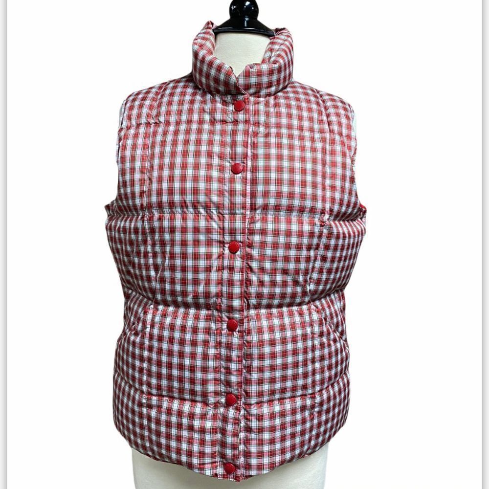 Lands’ End Red Plaid Puffer Vest Size Medium NEW